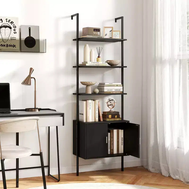 Costway Lot de 2 bibliothèques murales en échelle à 5 niveaux de 184 cm de haut avec armoire