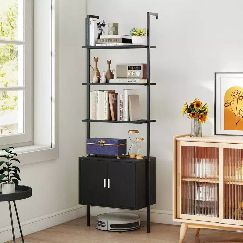 Costway Lot de 2 bibliothèques murales en échelle à 5 niveaux de 184 cm de haut avec armoire