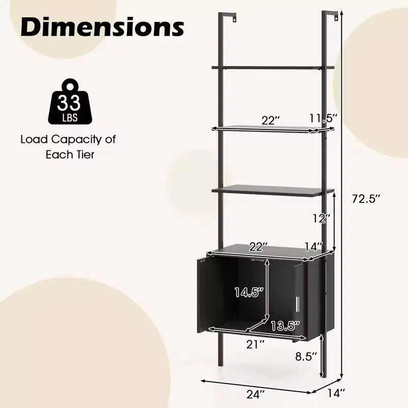 Costway Lot de 2 bibliothèques murales en échelle à 5 niveaux de 184 cm de haut avec armoire