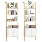 Costway Lot de 2 bibliothèques murales en échelle à 5 niveaux de 184 cm de haut avec armoire