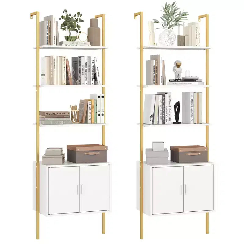 Costway Lot de 2 bibliothèques murales en échelle à 5 niveaux de 184 cm de haut avec armoire
