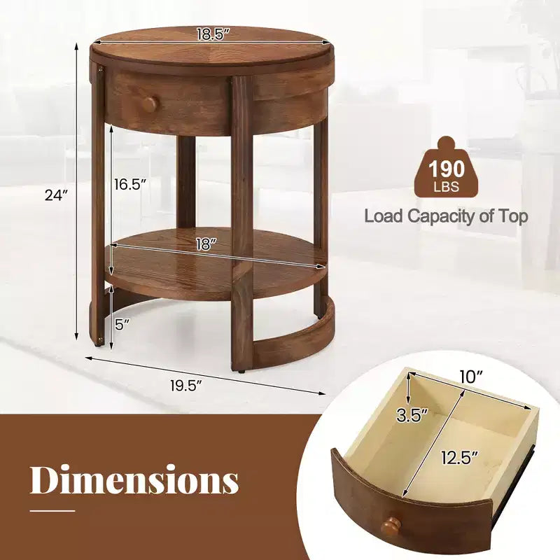 Table de chevet Costway à 2 niveaux avec étagère et tiroir en grain de bois rond blanc/marron