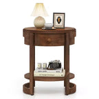 Costway 2-Tier Nightstand w/ Shelf & Wood Grains Drawer Round White/Brown