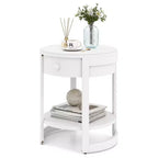 Table de chevet Costway à 2 niveaux avec étagère et tiroir en grain de bois rond blanc/marron