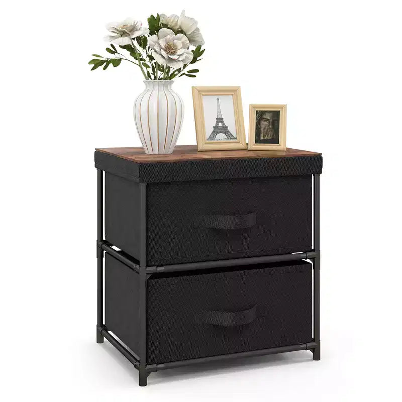 Costway Table de Chevet en Tissu avec 2 Tiroirs, Table de Nuit, Petite Commode pour Chambre à Coucher, Salon - Lot de 2