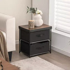 Costway Table de Chevet en Tissu avec 2 Tiroirs, Table de Nuit, Petite Commode pour Chambre à Coucher, Salon - Lot de 2
