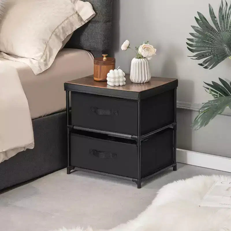 Costway Table de Chevet en Tissu avec 2 Tiroirs, Table de Nuit, Petite Commode pour Chambre à Coucher, Salon - Lot de 2