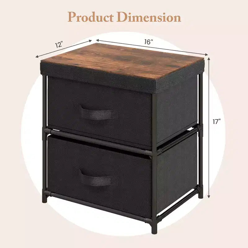 Costway Table de Chevet en Tissu avec 2 Tiroirs, Table de Nuit, Petite Commode pour Chambre à Coucher, Salon - Lot de 2