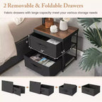 Costway Table de Chevet en Tissu avec 2 Tiroirs, Table de Nuit, Petite Commode pour Chambre à Coucher, Salon - Lot de 2