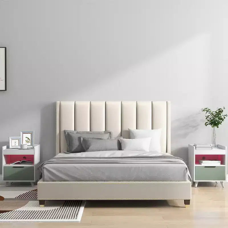 Table de chevet moderne Costway avec lumières LED, compartiment ouvert et tiroir