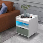 Table de chevet moderne Costway avec lumières LED, compartiment ouvert et tiroir