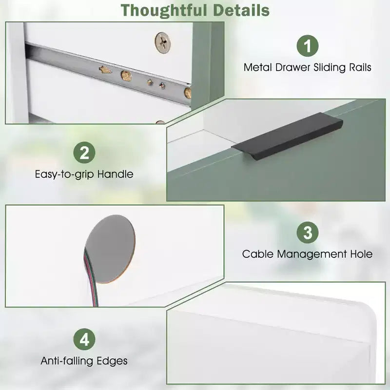 Table de chevet moderne Costway avec lumières LED, compartiment ouvert et tiroir
