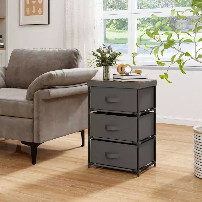 Costway Commode 1 ou 2 tiroirs avec 3 tiroirs, Tour de rangement en tissu, Table de chevet haute avec couvercle amovible pour chambre à coucher