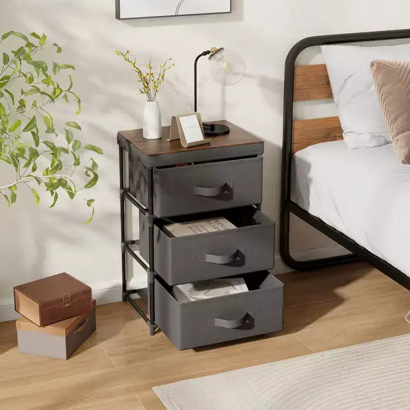 Costway Commode 1 ou 2 tiroirs avec 3 tiroirs, Tour de rangement en tissu, Table de chevet haute avec couvercle amovible pour chambre à coucher