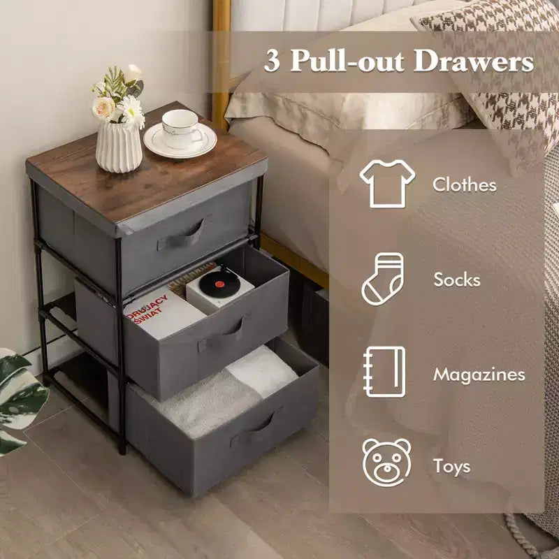 Costway Commode 1 ou 2 tiroirs avec 3 tiroirs, Tour de rangement en tissu, Table de chevet haute avec couvercle amovible pour chambre à coucher