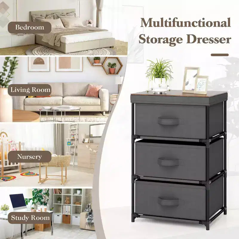Costway Commode 1 ou 2 tiroirs avec 3 tiroirs, Tour de rangement en tissu, Table de chevet haute avec couvercle amovible pour chambre à coucher