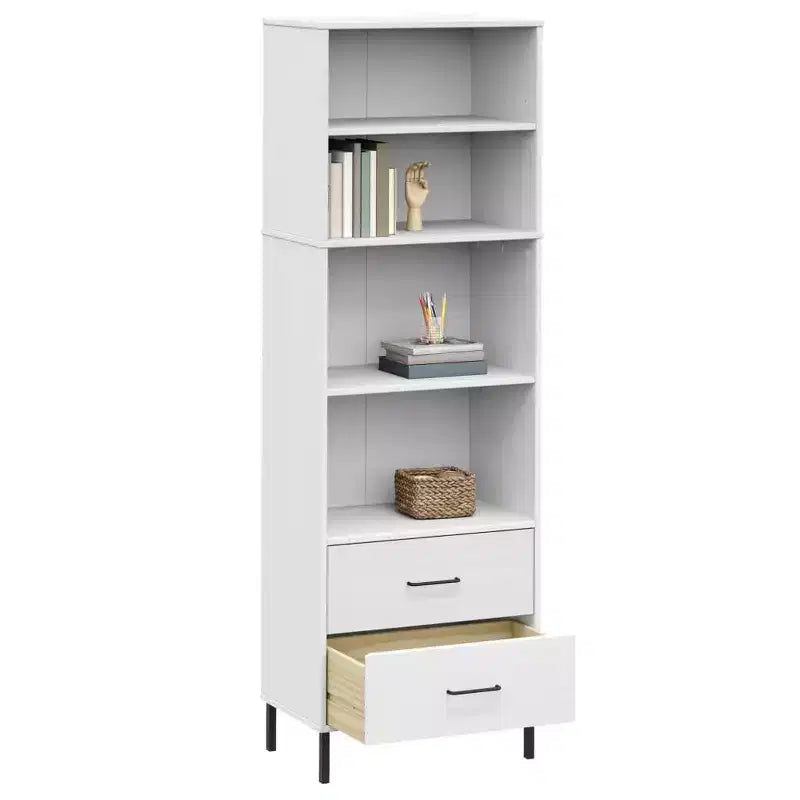 vidaXL Étagère Bibliothèque avec 2 Tiroirs Armoire de Rangement OSLO Bois Massif - Marron