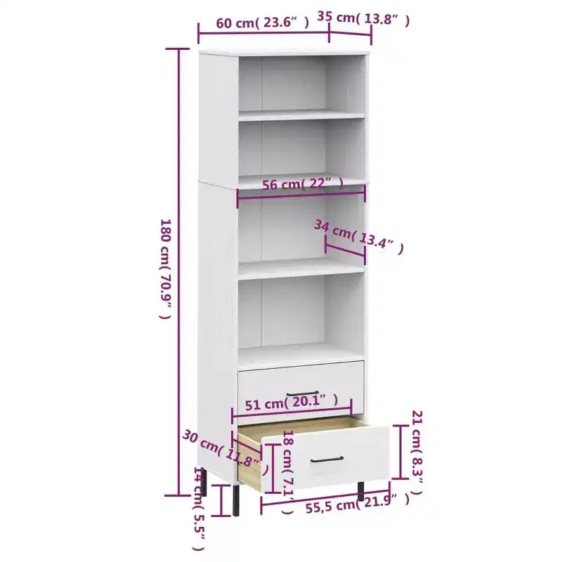 vidaXL Étagère Bibliothèque avec 2 Tiroirs Armoire de Rangement OSLO Bois Massif - Marron