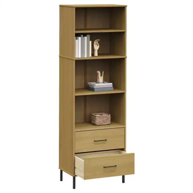 vidaXL Étagère Bibliothèque avec 2 Tiroirs Armoire de Rangement OSLO Bois Massif - Marron