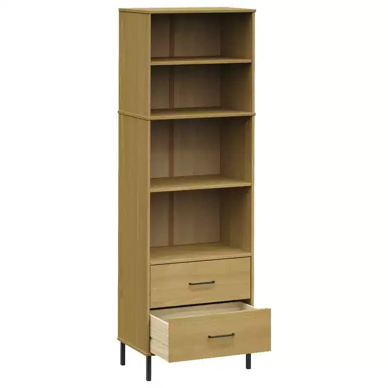 vidaXL Étagère Bibliothèque avec 2 Tiroirs Armoire de Rangement OSLO Bois Massif - Marron