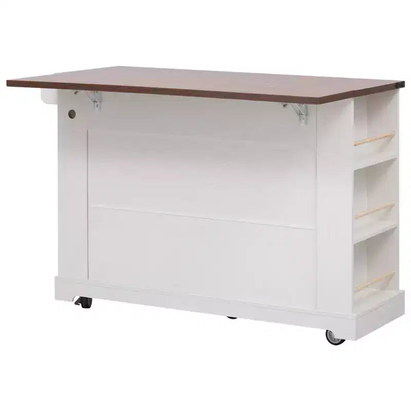 Îlot de cuisine de ferme avec abattant et roulettes, Chariot de rangement de cuisine avec tiroirs et portes vitrées, Îlot de cuisine roulant avec prise de courant