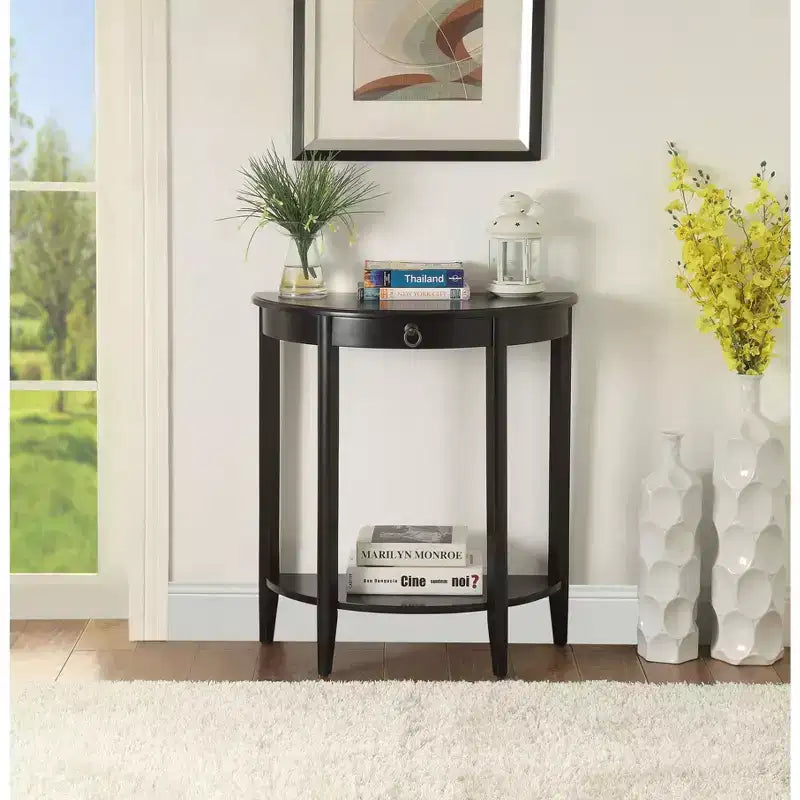 Table console GDFStudio Dain moderne en bois demi-lune avec 1 étagère ouverte
