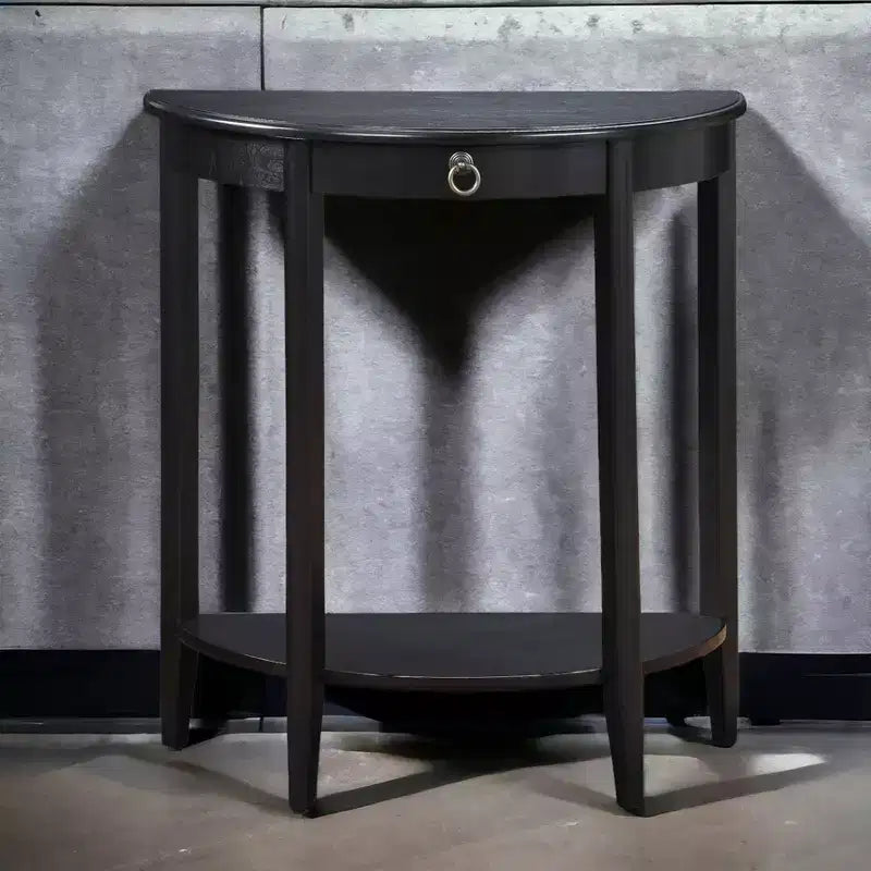 Table console GDFStudio Dain moderne en bois demi-lune avec 1 étagère ouverte