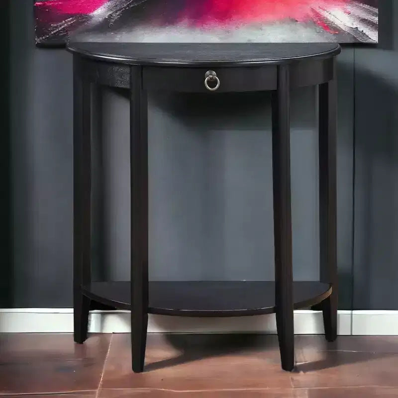 Table console GDFStudio Dain moderne en bois demi-lune avec 1 étagère ouverte