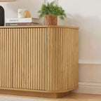Okak Buffet en bois à rayures verticales Meuble de rangement Meuble TV, Armoires de garde-manger à coins arrondis pour salle à manger, cuisine