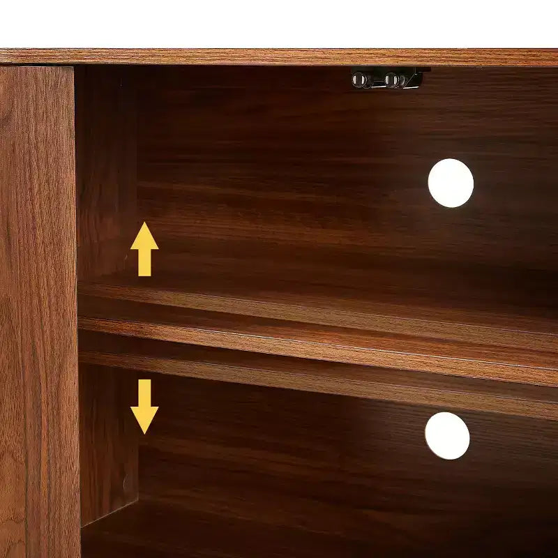 Okak Buffet en bois à rayures verticales Meuble de rangement Meuble TV, Armoires de garde-manger à coins arrondis pour salle à manger, cuisine