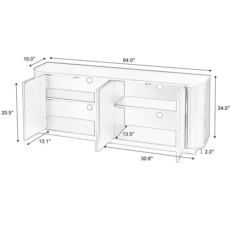 Okak Buffet en bois à rayures verticales Meuble de rangement Meuble TV, Armoires de garde-manger à coins arrondis pour salle à manger, cuisine