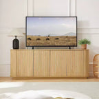Okak Buffet en bois à rayures verticales Meuble de rangement Meuble TV, Armoires de garde-manger à coins arrondis pour salle à manger, cuisine