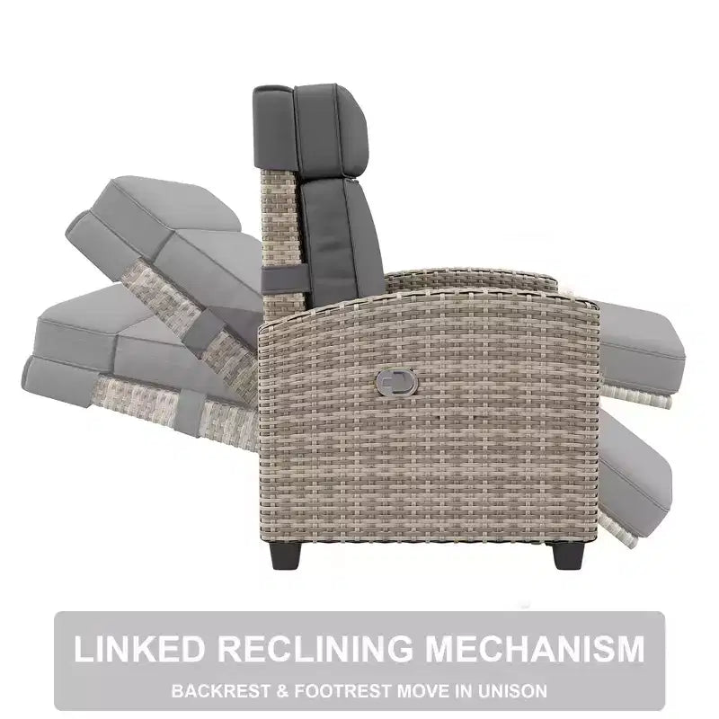 Chaise longue de jardin inclinable GustoWave avec réglage indépendant du dossier et du repose-pieds, 150 positions de confort verrouillables, commande facile par accoudoir, chaise longue d'extérieur