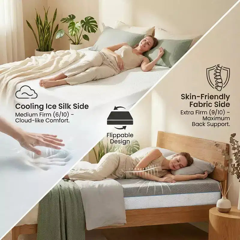 Matelas en mousse à mémoire de forme rafraîchissant Dyonery, fermeté double face avec housse en soie glacée, lit en gel thé vert pour le soutien du sommeil