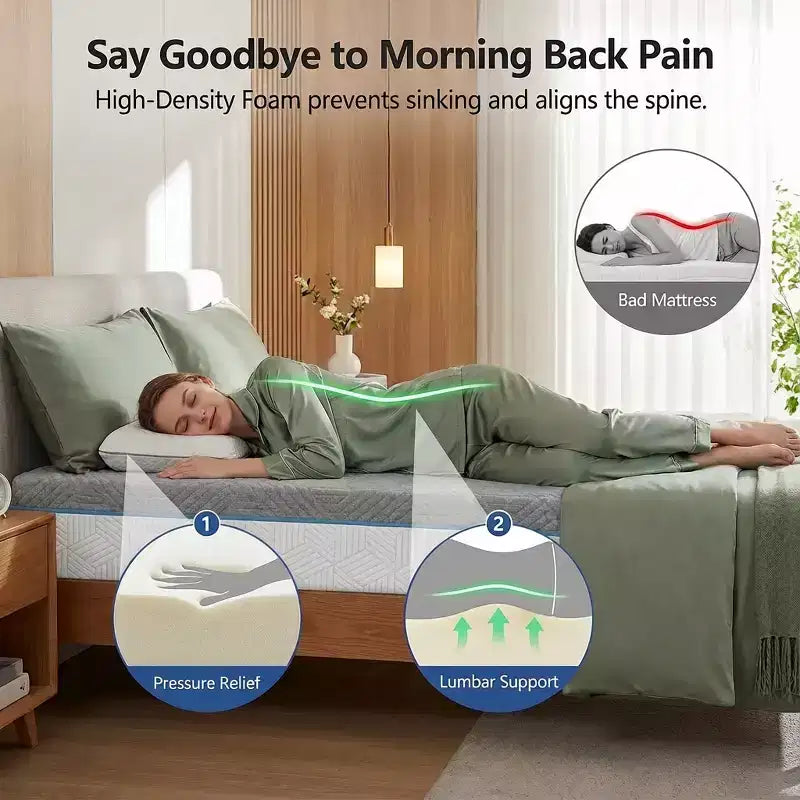 Matelas en mousse à mémoire de forme rafraîchissant Dyonery, fermeté double face avec housse en soie glacée, lit en gel thé vert pour le soutien du sommeil