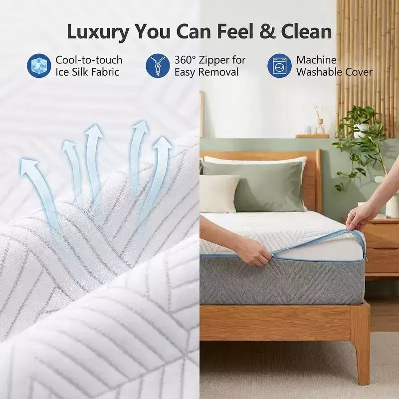Matelas en mousse à mémoire de forme rafraîchissant Dyonery, fermeté double face avec housse en soie glacée, lit en gel thé vert pour le soutien du sommeil
