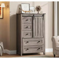 GarveeHome Farmhouse 5-Drawer Dresser, 48 Tall Wood Chest with Sliding Barn Door & Adjustable Shelf, Storage Organizer, Grey
