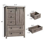 Commode de Ferme à 5 Tiroirs GarveeHome, Commode Haute en Bois de 48" avec Porte Coulissante de Grange et Étagère Réglable, Organisateur de Rangement, Gris