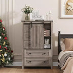 Commode de Ferme à 5 Tiroirs GarveeHome, Commode Haute en Bois de 48" avec Porte Coulissante de Grange et Étagère Réglable, Organisateur de Rangement, Gris