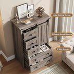 Commode de Ferme à 5 Tiroirs GarveeHome, Commode Haute en Bois de 48" avec Porte Coulissante de Grange et Étagère Réglable, Organisateur de Rangement, Gris