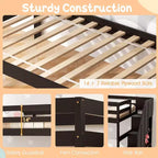 Costway Lit superposé double en bois avec tiroir-lit, escalier de rangement convertible