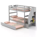 Costway Lit superposé double en bois avec tiroir-lit, escalier de rangement convertible