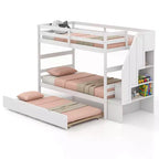 Costway Lit superposé double en bois avec tiroir-lit, escalier de rangement convertible