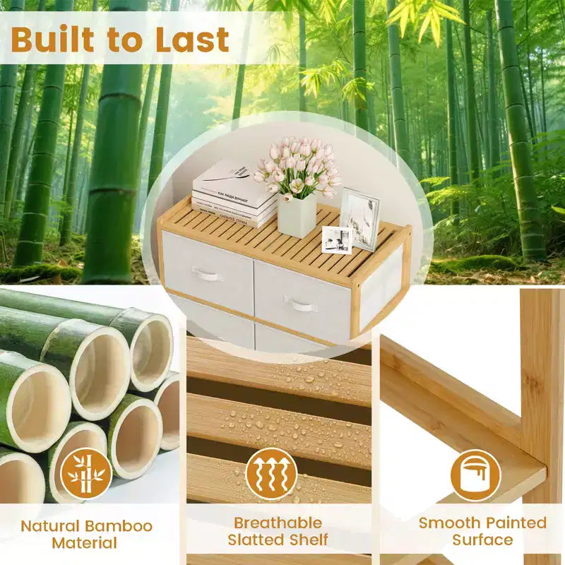 Commode en tissu Costway avec 6 tiroirs, tour de rangement en bambou avec 6 bacs de rangement pliables en tissu