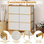 Commode en tissu Costway avec 6 tiroirs, tour de rangement en bambou avec 6 bacs de rangement pliables en tissu