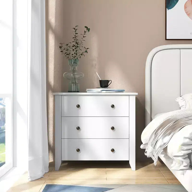 Costway Commode à 3 Tiroirs Table de Chevet pour Salon Chambre Blanc