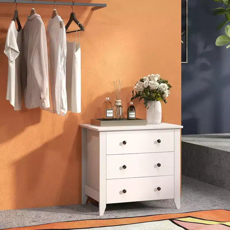 Costway Commode à 3 Tiroirs Table de Chevet pour Salon Chambre Blanc