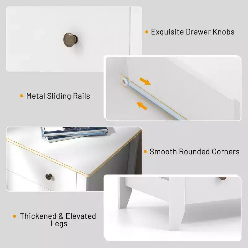 Costway Commode à 3 Tiroirs Table de Chevet pour Salon Chambre Blanc