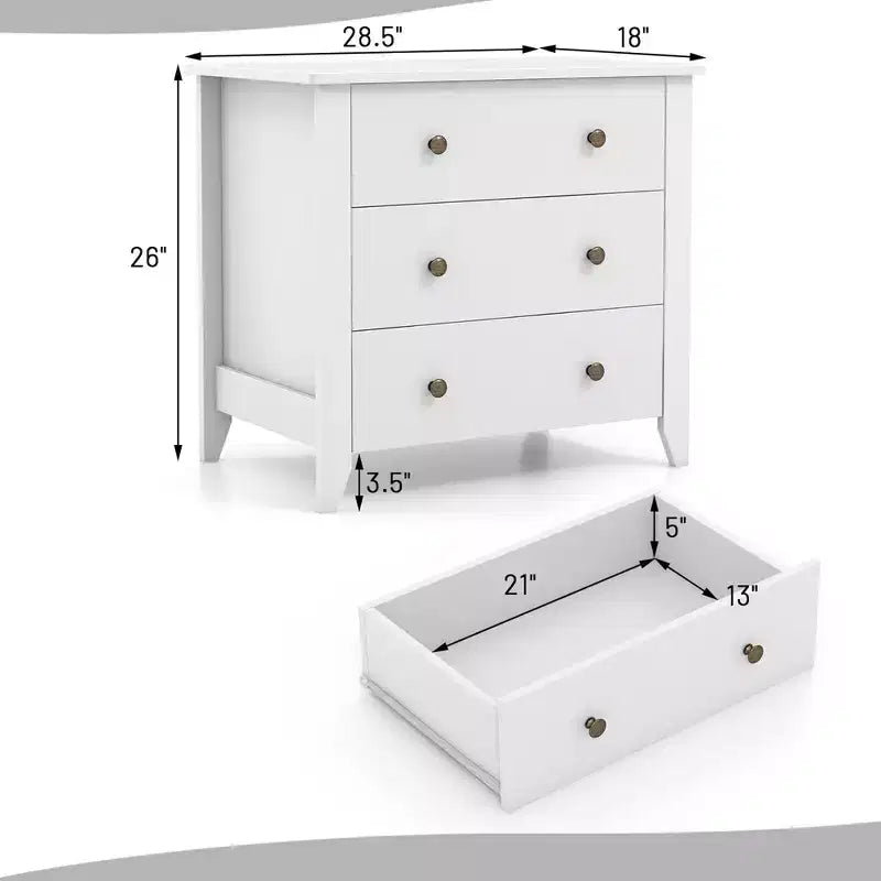 Costway Commode à 3 Tiroirs Table de Chevet pour Salon Chambre Blanc