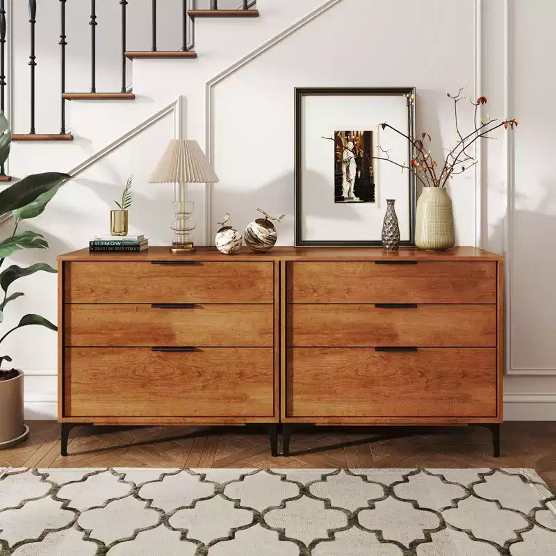 Commode à 3 tiroirs Costway avec pieds de support en métal et kit anti-basculement pour chambre à coucher, couleur cerisier